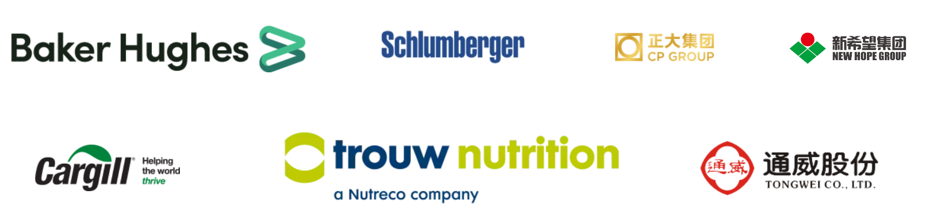 Our Partners — Baker Hughes, Schlumberger, CP Group, New Hope Group, Cargill, Trouw Nutrition, Tongwei